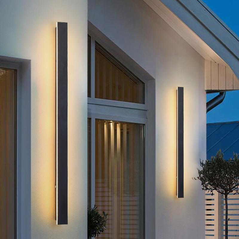 Outdoor Black Linear LED Wall Light with Integrated Strip