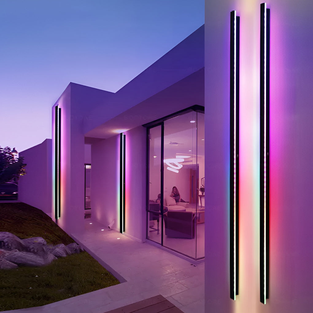 Outdoor Black Linear LED Wall Light with Integrated Strip