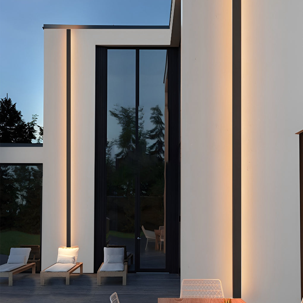 Outdoor Black Linear LED Wall Light with Integrated Strip