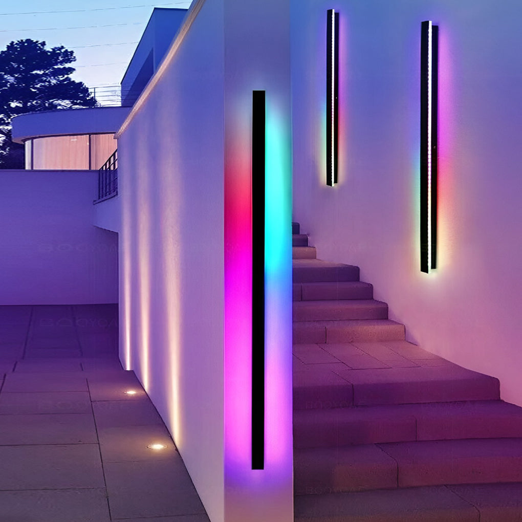 Outdoor Black Linear LED Wall Light with Integrated Strip