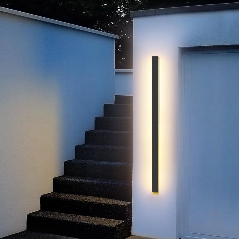 Outdoor Black Linear LED Wall Light with Integrated Strip