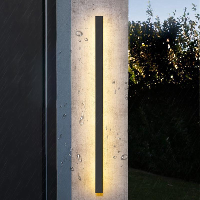 Outdoor Black Linear LED Wall Light with Integrated Strip