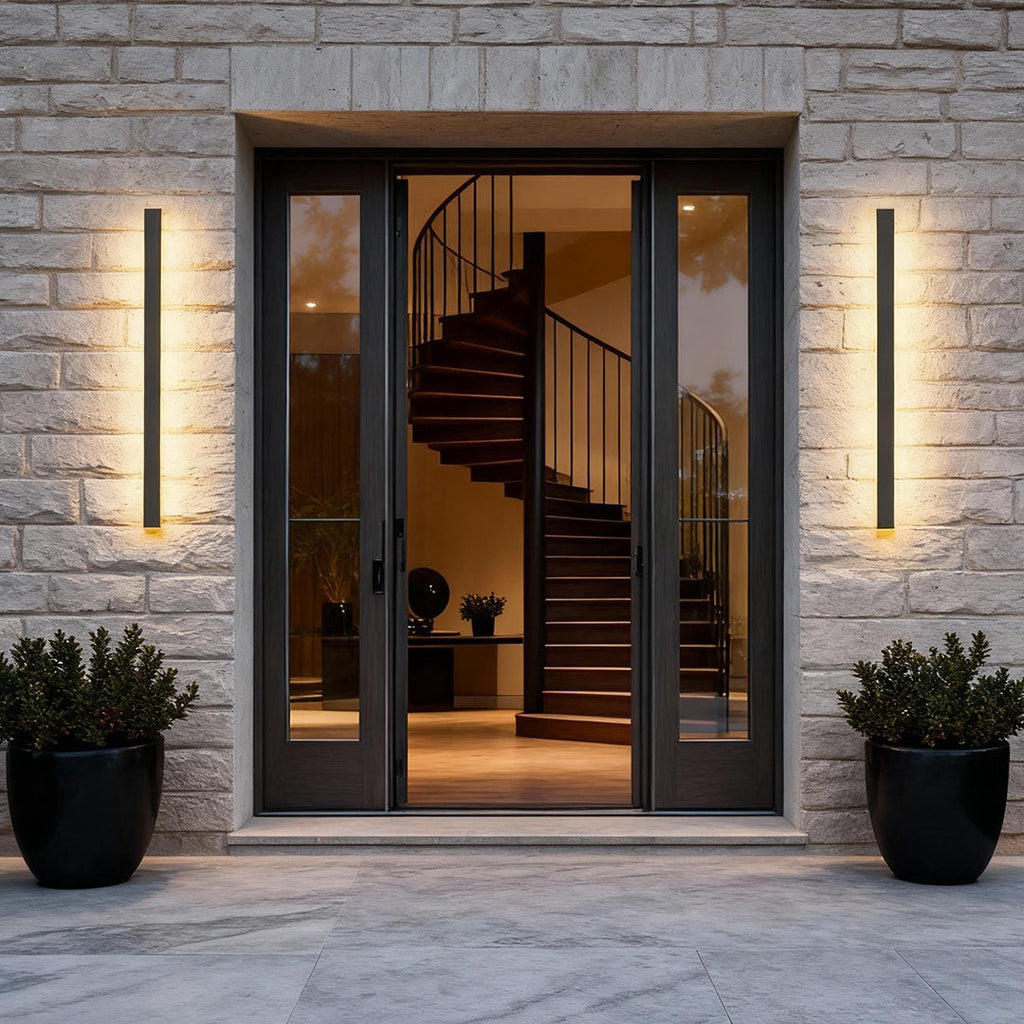 Outdoor Black Linear LED Wall Light with Integrated Strip