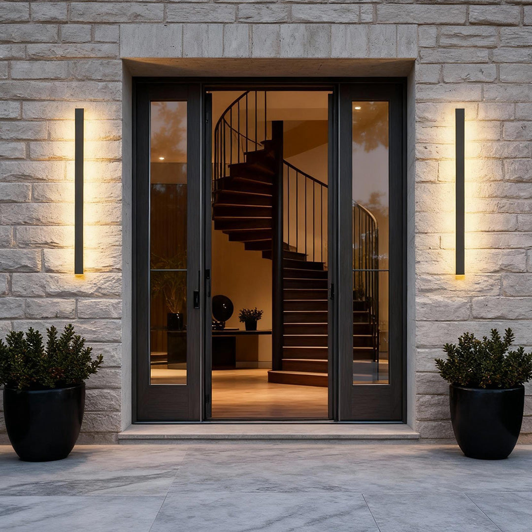 Outdoor Black Linear LED Wall Light with Integrated Strip