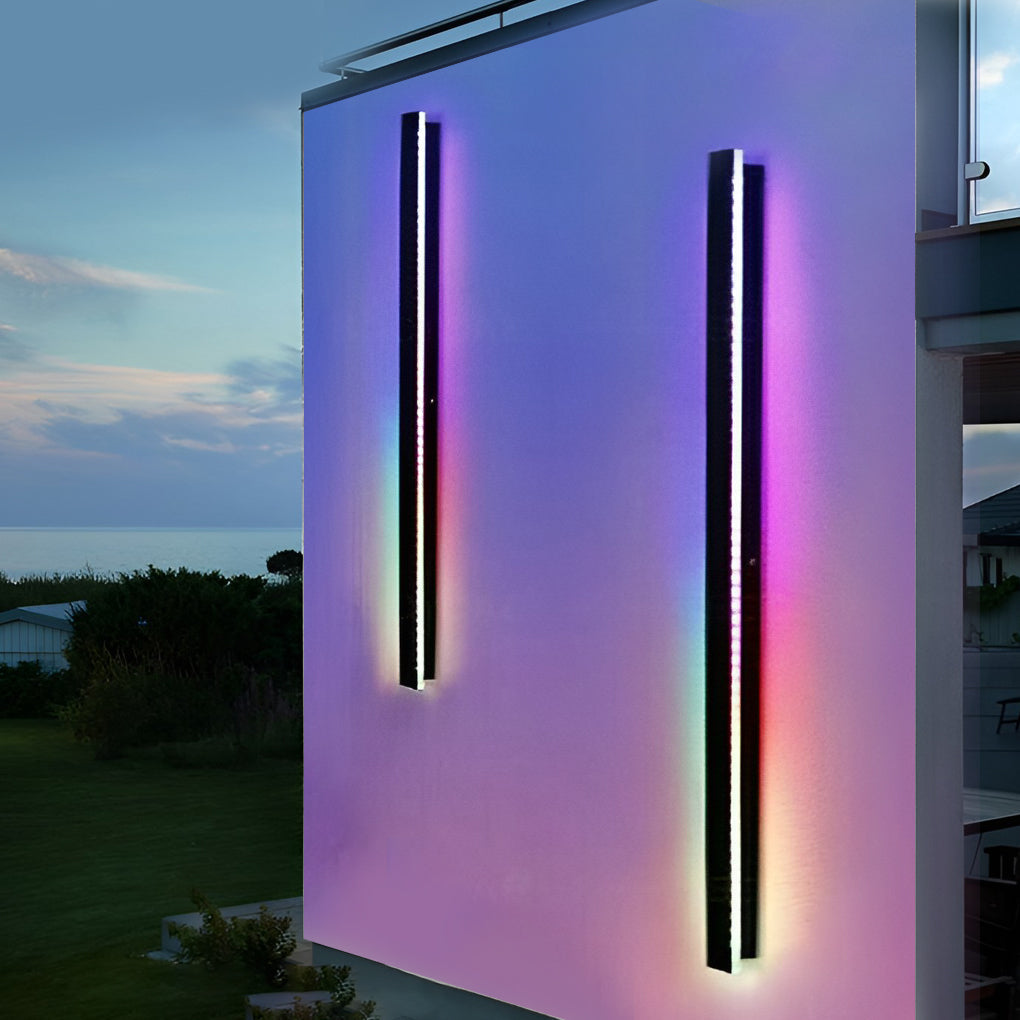 Outdoor Black Linear LED Wall Light with Integrated Strip