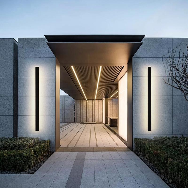 Outdoor Black Linear LED Wall Light with Integrated Strip