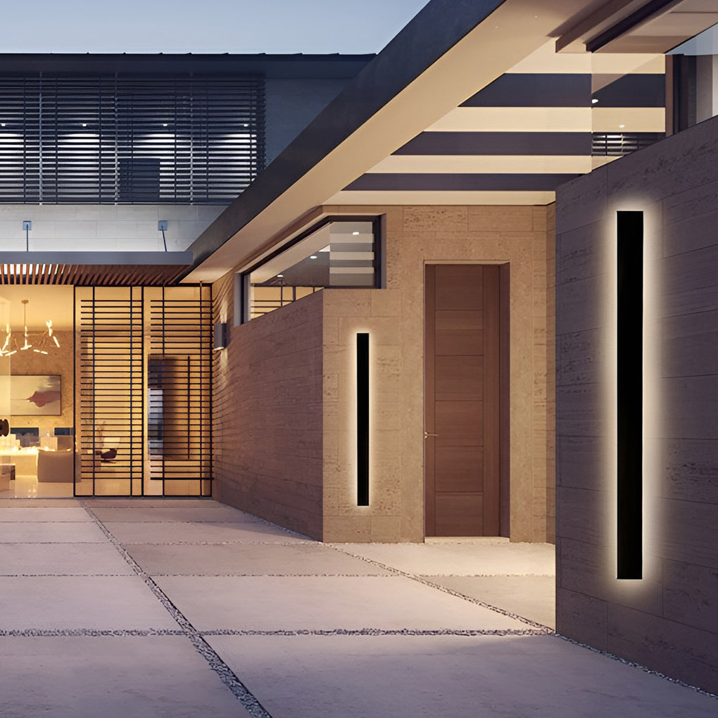 Outdoor Black Linear LED Wall Light with Integrated Strip