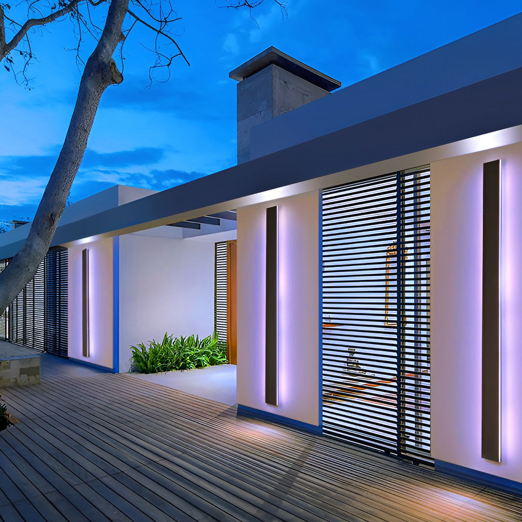 Outdoor Black Linear LED Wall Light with Integrated Strip