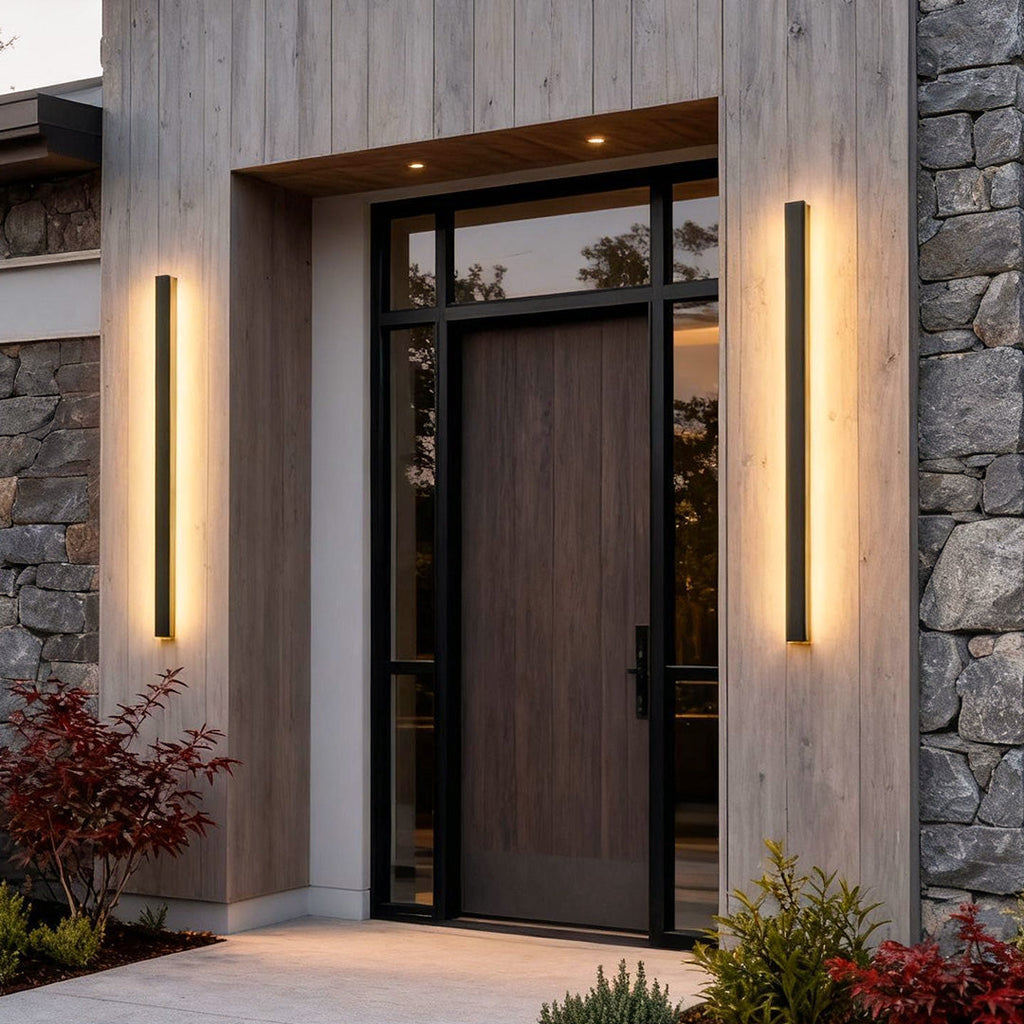 Outdoor Black Linear LED Wall Light with Integrated Strip