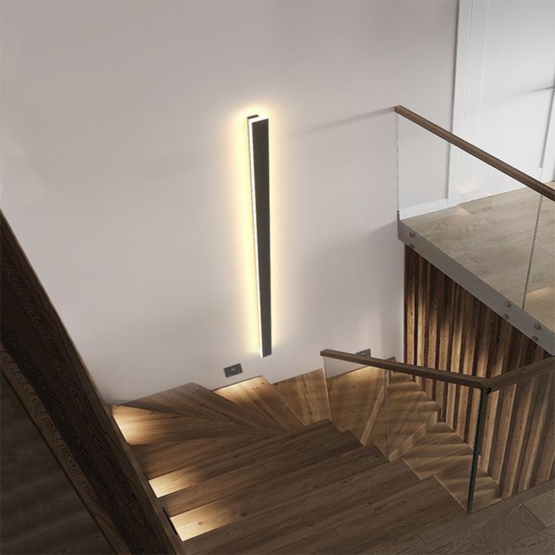 Outdoor Black Linear LED Wall Light with Integrated Strip
