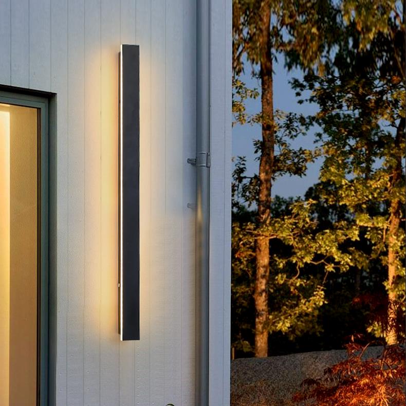 Outdoor Black Linear LED Wall Light with Integrated Strip